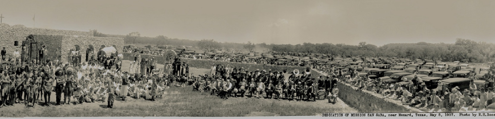 In 1937, the WPA rebuilt a portion of the Presidio de San Sabá historical site, but due to poor workmanship, it soon fell into ruins. This is a photograph of the people who came to the first dedication in May, 1937.